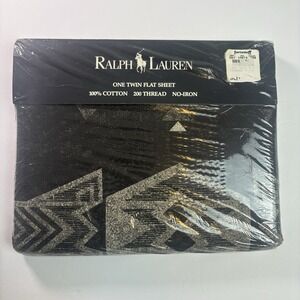 Vintage Ralph Lauren Tribeca Black Cream Twin Flat Sheet 100% Cotton New